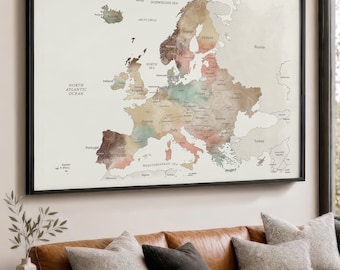 Póster del mapa de Europa, lámina decorativa de mapa de viaje para pared, regalos personalizados