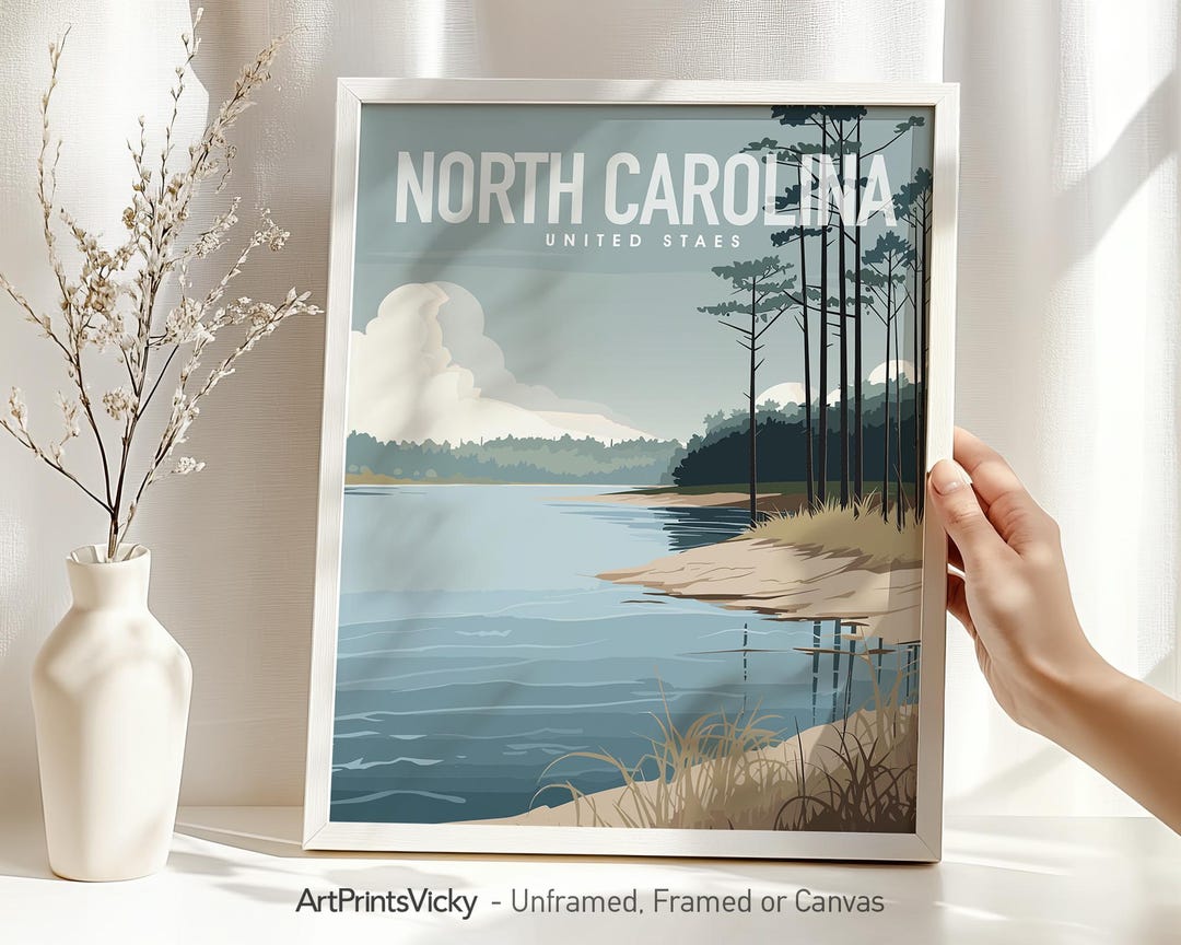 North Carolina State Art Print Travel Poster U.S States Wall Art for