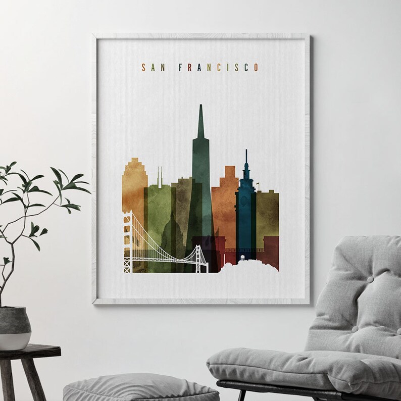 San Francisco Art Print San Francisco Skyline Wall Art Etsy