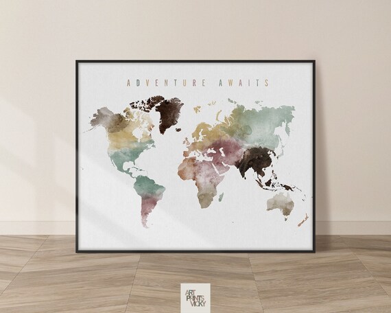 Watercolor World Map Etsy
