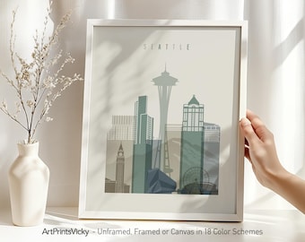 Seattle Art Print, Seattle Skyline Poster, Lime cream wall art print | ArtPrintsVicky