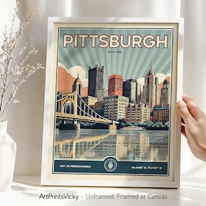 Pittsburgh Travel Poster: Vintage Style City Skyline Art Print