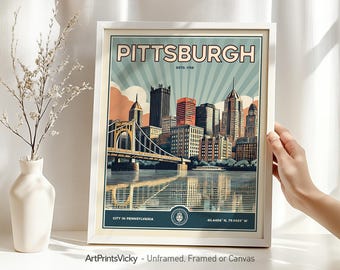 Pittsburgh Print | Pittsburgh Travel Poster Wall Art | Retro Decor for Home and Office | Personalised Gift | ArtPrintsVicky