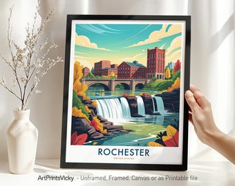 Rochester NY Travel Print, Rochester NY Poster, Waterfall Wall Art, Cityscape art for Home Office Decor, Housewarming Gift