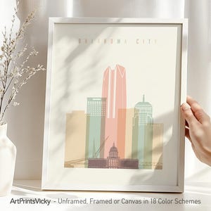 Oklahoma City Skyline Print: Pastel Cream Travel Poster