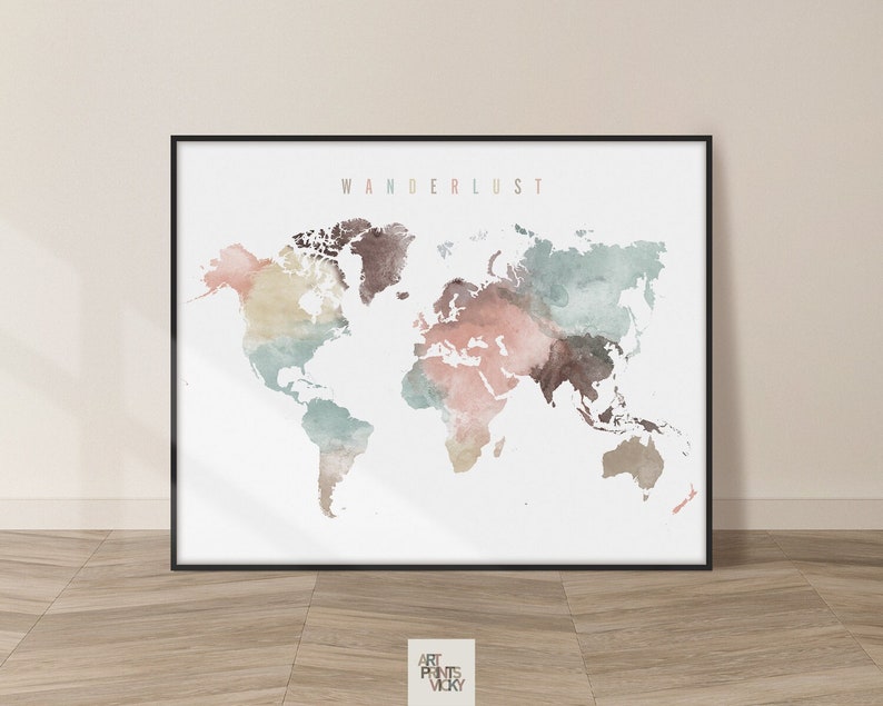 World Map Wall Art World Map Poster Travel Map Canvas Wall Map Print Framed Personalised Map by ArtPrintsVicky image 3