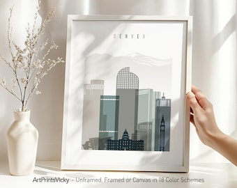 Denver Print, Denver Skyline Poster | ArtPrintsVicky