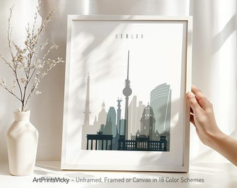 Berlin Skyline Print, Berlin Travel Poster in Cool Earth Tones | ArtPrintsVicky