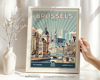 Brussels Poster - Belgium | Brussels Print in Retro Style | Wall Art Decor for Home and Office | Personalised Gift | ArtPrintsVicky