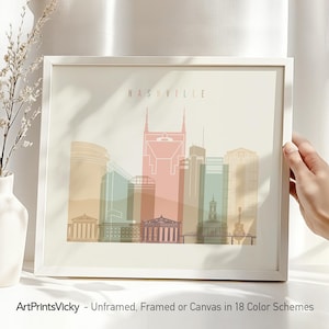 Nashville skyline print, wall art poster, Nashville cityscape pastel, Tennessee travel gift, Wall hanging home decor, ArtPrintsVicky