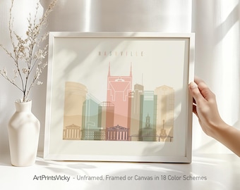 Nashville skyline print, wall art poster, Nashville cityscape pastel, Tennessee travel gift, Wall hanging home decor, ArtPrintsVicky