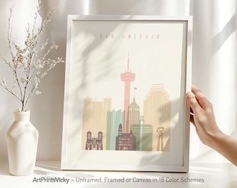 San Antonio skyline Texas wall art print, Cityscape poster for home and office decor, Pastel City Prints, Travel gifts | ArtPrintsVicky