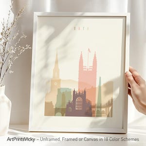 Bath England Skyline Print: Pastel Cream Cityscape Wall Art