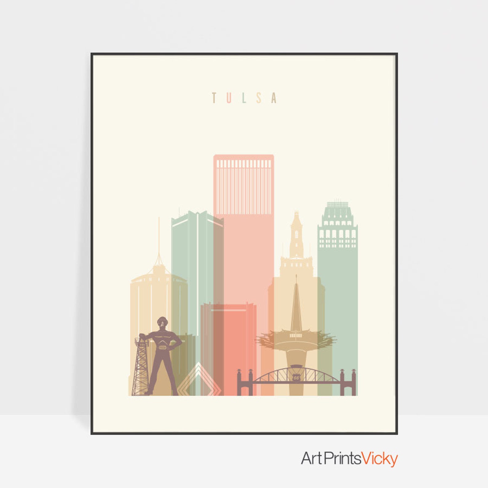 Tulsa Tulsa Print Tulsa Skyline Poster Tulsa Wall Art Etsy