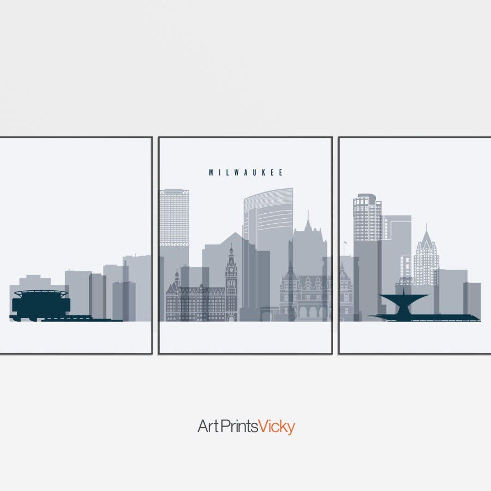 Milwaukee Skyline 3 Prints Set Milwaukee Triptych Wall Art | Etsy