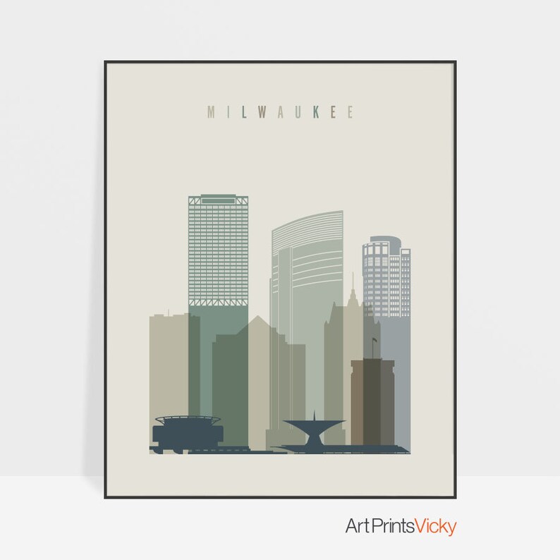 Milwaukee Skyline Print Milwaukee Poster Travel Wall Art Etsy