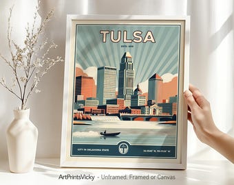 Tulsa Skyline Art Poster | Tulsa Print Wall Art in Retro Style | Travel Decor for Home and Office | Personalised Gift | ArtPrintsVicky