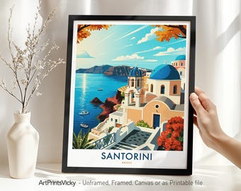 Santorini Greece Travel Poster | Santorini Wall Art Print | Greek Coastal Decor | Honeymoon Memory Gift