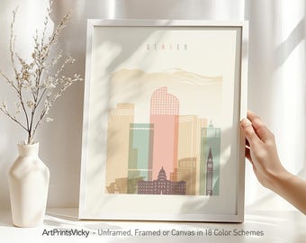Denver poster, print, Denver Skyline, Wall art, Colorado cityscape, Travel poster, Pastel City art, Home Decor, ArtPrintsVicky