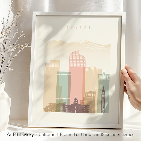 Denver Poster, Wall Art Skyline Print, Colorado Cityscape, Office Decor, Travel Gift