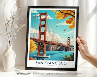 San Francisco Travel Print | San Francisco Poster | Golden Gate Bridge Wall Art | California Wall Hanging Decor for Home Office or Gift