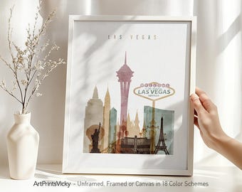 Las Vegas Skyline Wall Art Poster Framed, Unframed or Canvas in 18 Colour Schemes