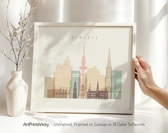 Hamburg print, watercolor poster, wall art, Hamburg skyline, city poster, travel, wall decor, Gift, home decor, ArtPrintsVicky