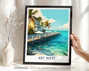 Key West Travel Print – Florida Poster | Coastal Wall Art |  Framed Tropical Home Decor Gift