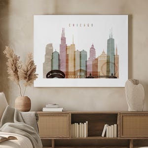 Chicago Skyline Poster in Warm Watercolors, Landscape, Framed, Unframed or Canvas | ArtPrintsVicky