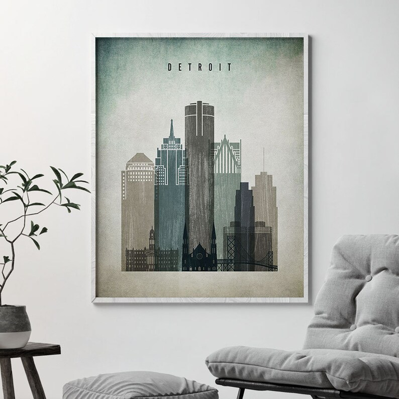 Detroit Wall Art Detroit Print Poster Detroit Skyline Etsy