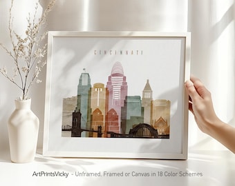 Cincinnati Watercolor Print Skyline Poster | ArtPrintsVicky.com
