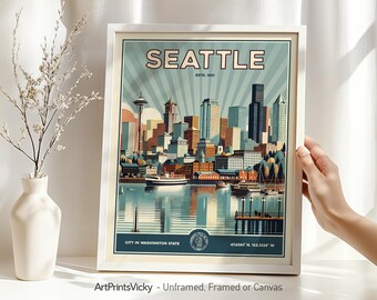 Seattle Print | Seattle Poster Skyline in Retro style | Travel Wall Art Decor for Home and Office | Personalised Gift | ArtPrintsVicky
