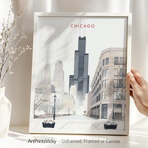 Chicago Skyline Art Print: Minimalist Travel Poster, Urban Home Decor