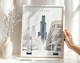 Chicago Skyline Wall Art Print, Travel Poster, Minimalist Home Decor or Office, Personalized Gift | ArtPrintsVicky