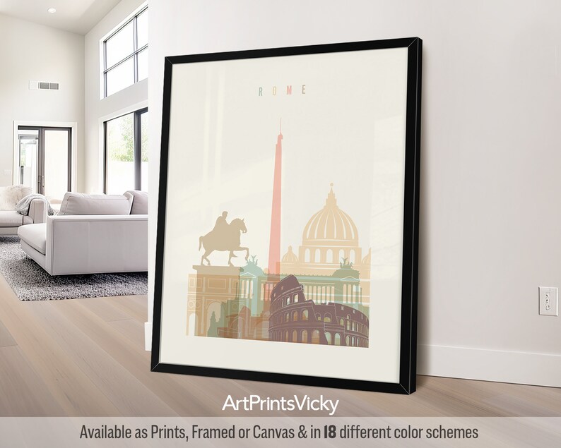Rome Modern Print in Warm Pastels, Vertical, Framed, Unframed or Canvas | ArtPrintsVicky