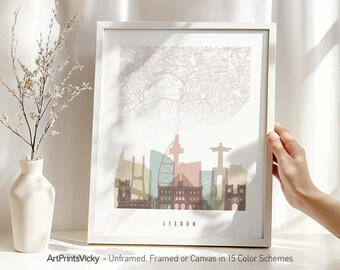 Lisbon Map Poster - City Map & Skyline Print | ArtPrintsVicky