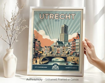 Utrecht poster | Utrecht Print Wall Art Netherlands in Retro Style | Travel Gifts | Wall Hanging city prints | ArtPrintsVicky