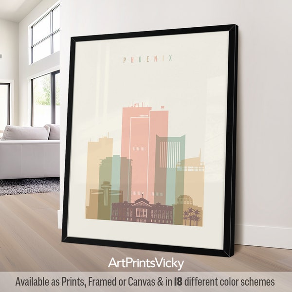 Phoenix AZ Print, Poster Skyline, Minimalist Wall Art for Homes, Offices, and Unique Travel Gifts | ArtPrintsVicky