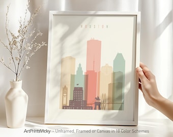 Houston print, Houston Skyline Poster, Wall art, Texas City print, Home Decor, Travel Gift, ArtPrintsVicky