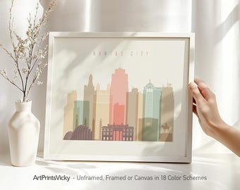 Kansas City Wall Art Print - Poster Skyline - Framed or Canvas | ArtPrintsVicky
