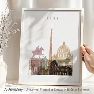 Rome Skyline Watercolor Print: Italy Travel Poster, Office Decor
