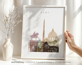 Rome Skyline Wall Art Poster Framed, Unframed or Canvas in 18 Colour Schemes