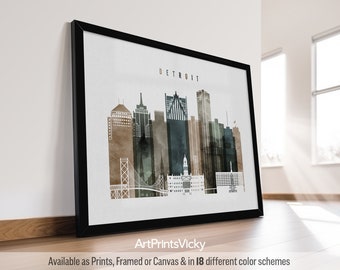 Detroit poster, wall art print, Detroit skyline, travel print, City print, personalised gift | ArtPrintsVicky