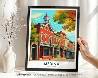 Medina Ohio Travel Poster | Wall Art Print | Cityscape Illustration for Home Office Decor or Gift