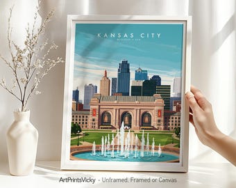 Kansas City Wall Art Print | Travel Poster Vintage Style | Modern Home Decor | Wall Hanging city prints | ArtPrintsVicky