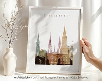 Strasbourg poster, watercolor print wall art, France cityscape, Travel poster, City print, Travel gifts, Office decor | ArtPrintsVicky