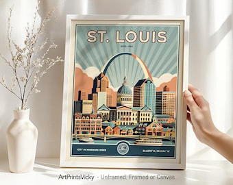 St Louis Prints | St Louis Poster Skyline | Wall Art in Retro Style | Travel Poster | Decor for Home and Office | ArtPrintsVicky