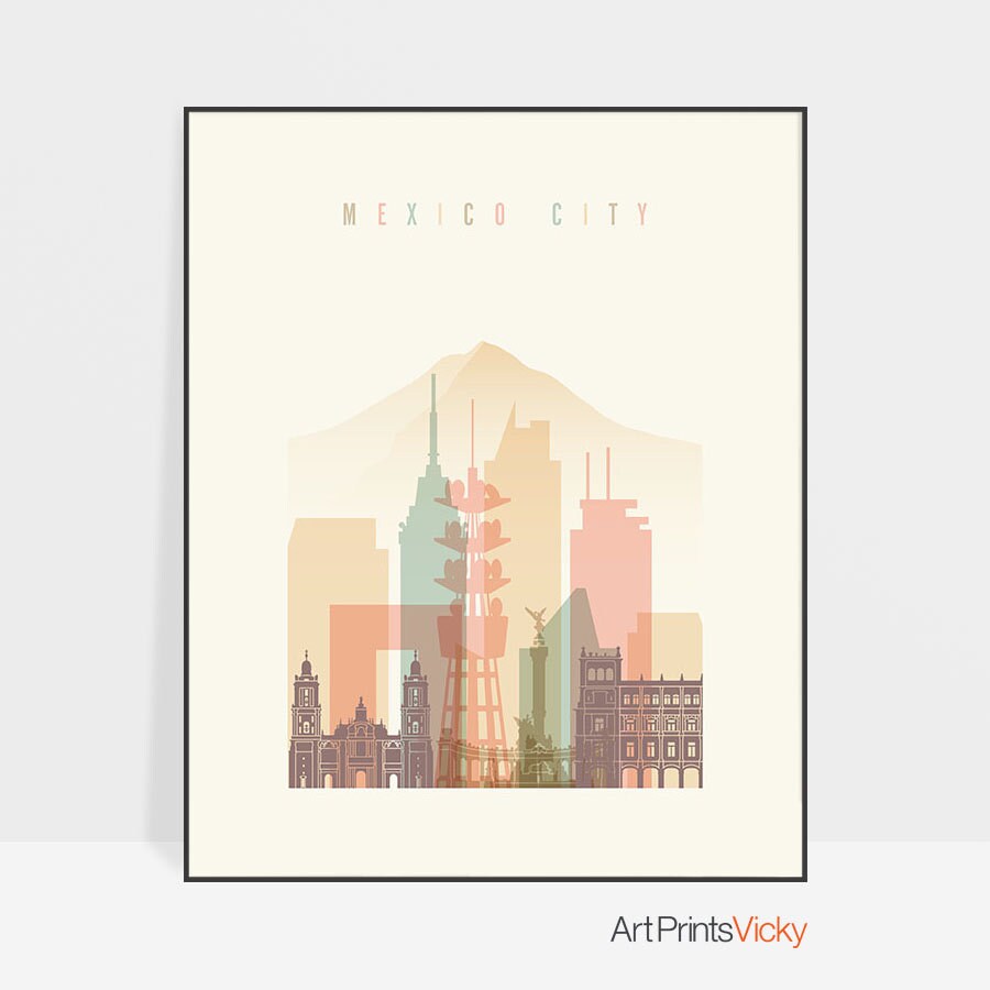 Mexico City Art Print Mexico City Wall Art Mexico Skyline Etsy