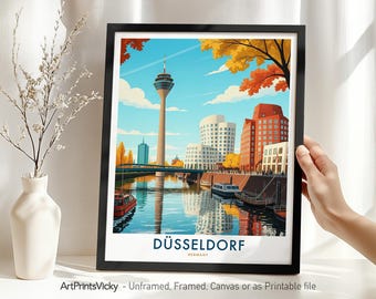 Düsseldorf Germany Travel Poster | Skyline Art Print | Rhine City Wall Decor | German Architecture Illustration for Home Decor or Gift