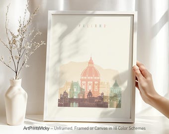 Palermo Skyline Wall Art Poster Framed, Unframed or Canvas in 18 Colour Schemes